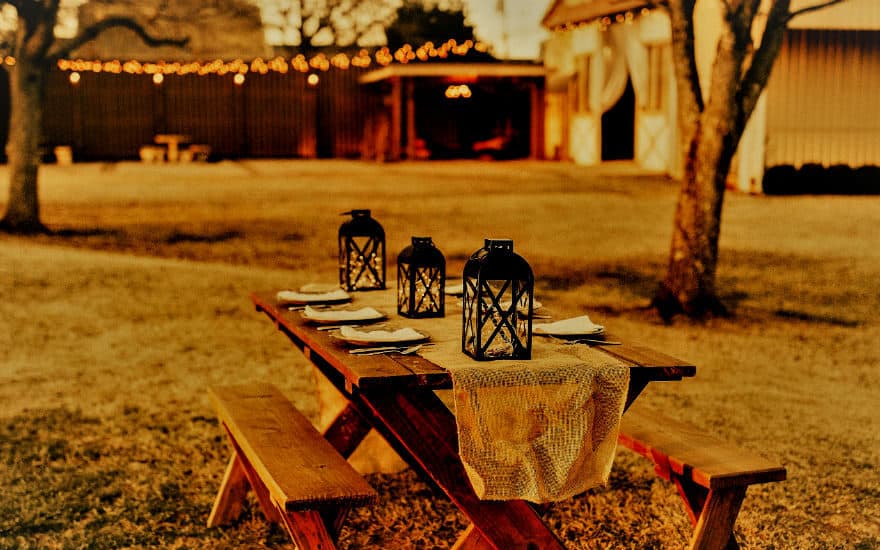 Thanksgiving table set outside in country