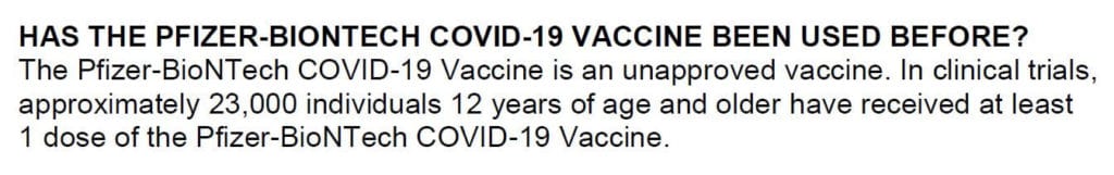 pfizer fact sheet says the pfizer-biontech covid-19 vaccine is unapproved