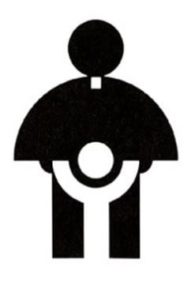 catholic church archdiocese commission logo appears to show a child positioned awkwardly in front of a priest