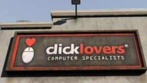 this logo for click lovers computer specialists appears to say dicklovers