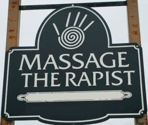 this logo for a massage therapist appears to say massage the rapist