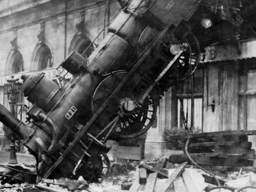 vintage photo of epic train wreck