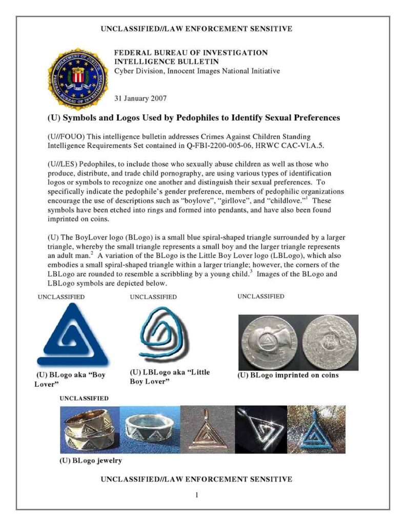 An FBI intelligence bulletin describing the pedophile symbol for boy love