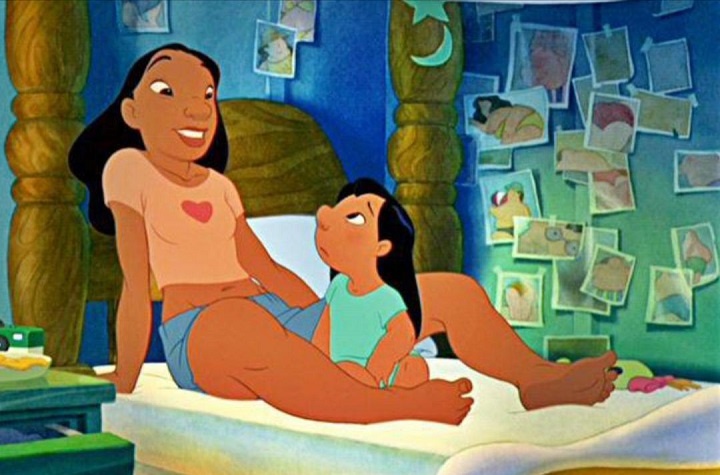 Photos of butts and other body parts on the wall in the kids' movie Lilo and Stitch