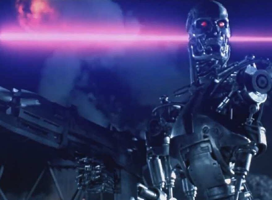 robot from the movie terminator 2 attacking humans (and taking their jobs?)